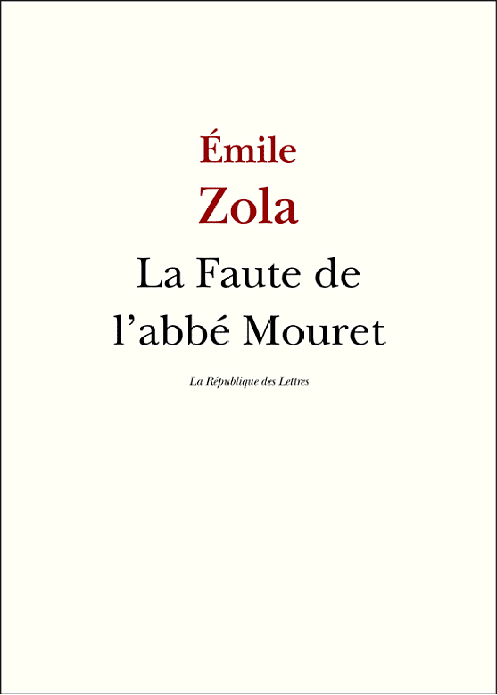 La Faute de l'abbé Mouret - Cover