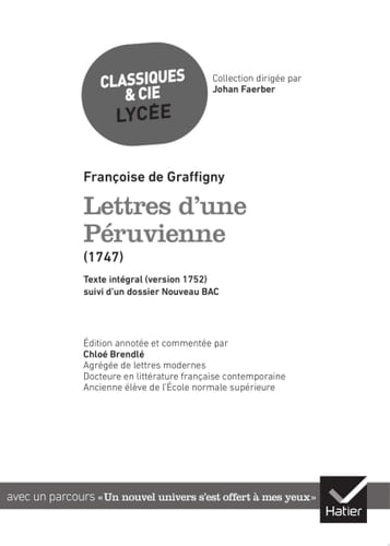 Lettres d'une Péruvienne (oeuvre au programme du Bac de français 2026, 1re) - Cover