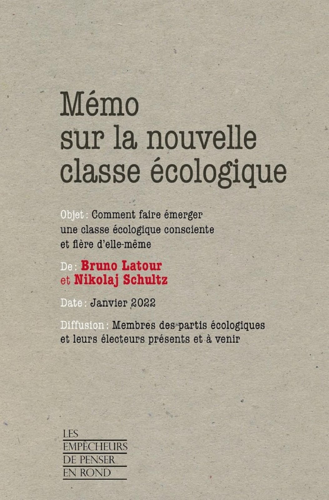 Mémo sur la nouvelle classe écologique - Cover