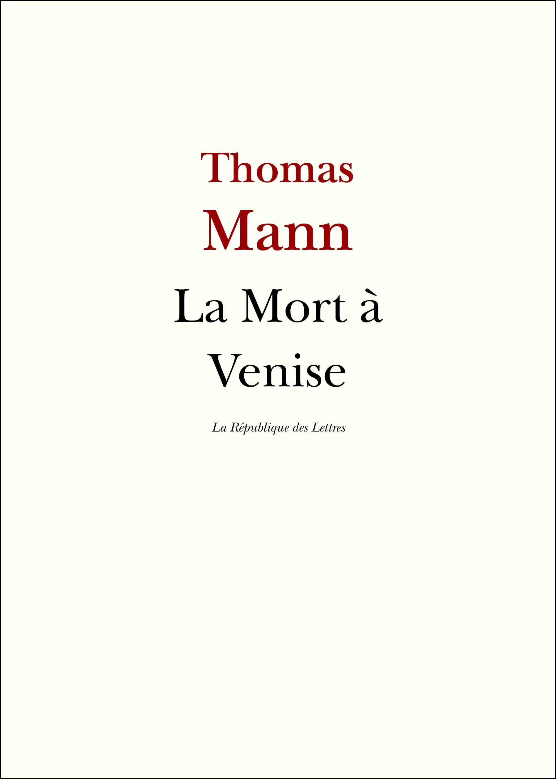 La Mort à Venise - Cover