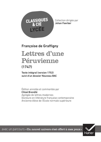 Lettres d'une Péruvienne (oeuvre au programme du Bac de français 2026, 1re)