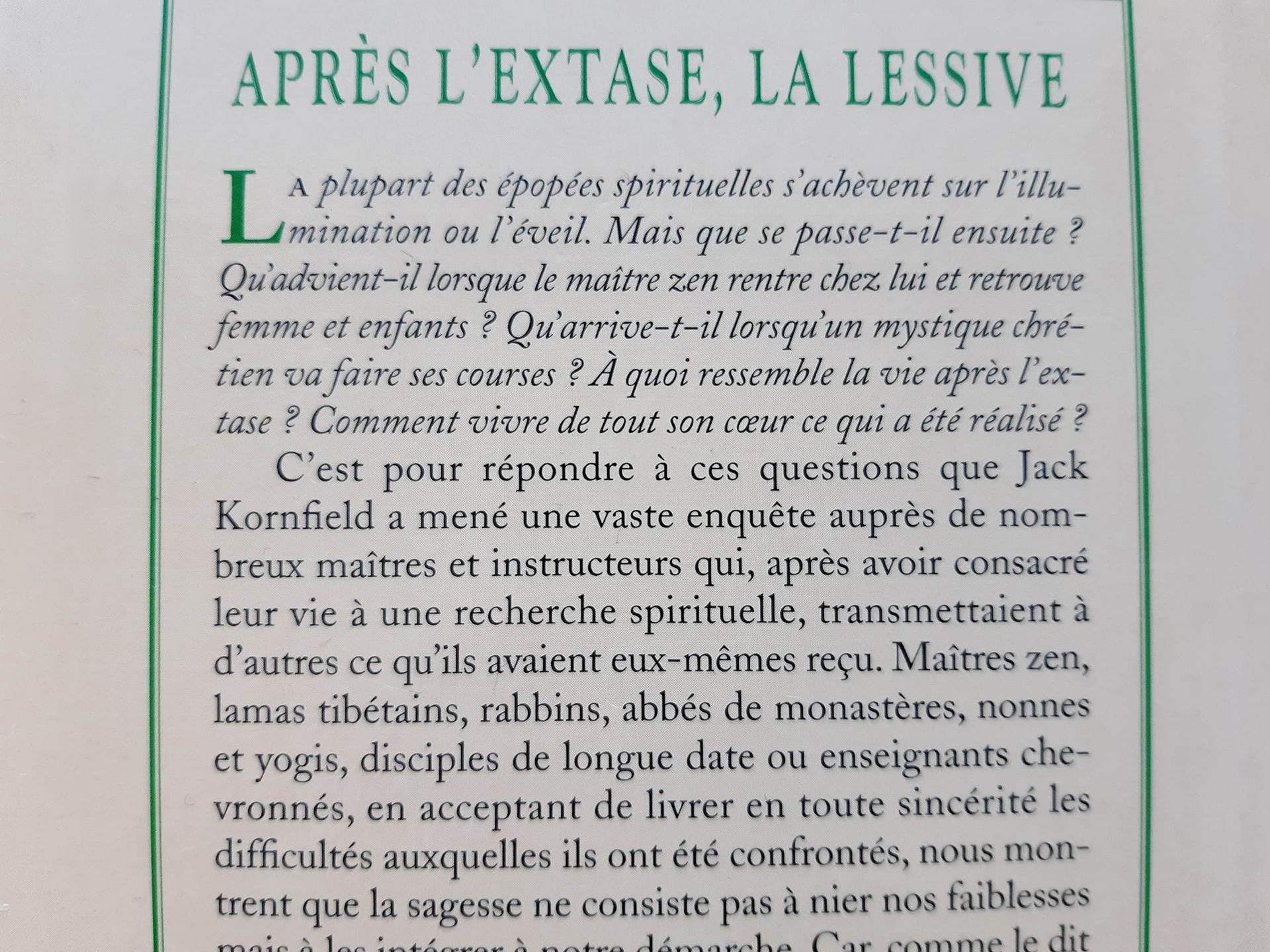 Après l'extase, la lessive