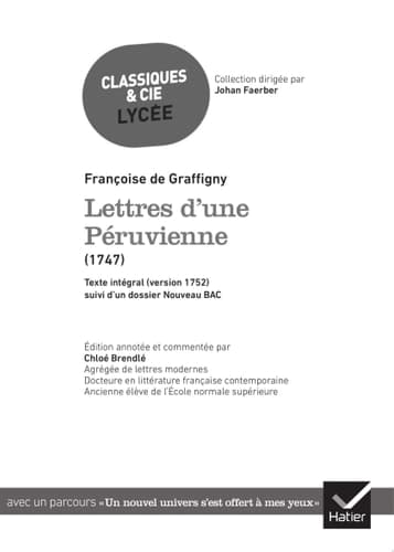 Lettres d'une Péruvienne (oeuvre au programme du Bac de français 2026, 1re) - Cover